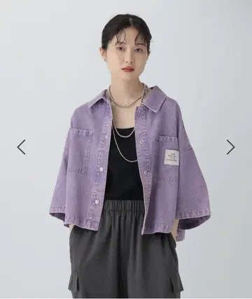 [ web완판템 ] LEPSIM BIG 데님 숏 5부 소매 셔츠 퍼플