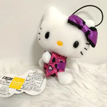 택 포함 헬로키티 유카타 핑크 퍼플 리본 봉제 인형