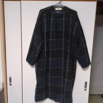 BEAMS BOY 울 체크 무늬 롱 코트