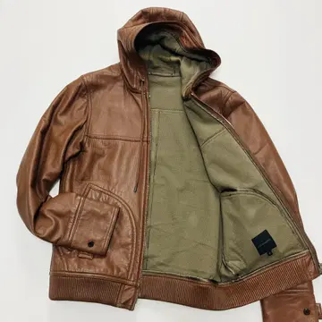 새상품급 DESIGNWORKS 가죽 후드티 램 가죽 양가죽 더블 지퍼 M