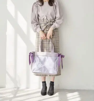 earth 이타백 퍼플 보라색 라벤더 리본 A4 클리어백