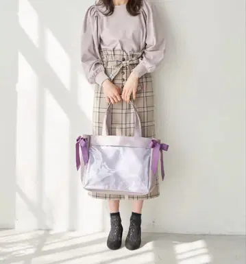 earth 이타백 퍼플 보라색 라벤더 리본 A4 클리어백