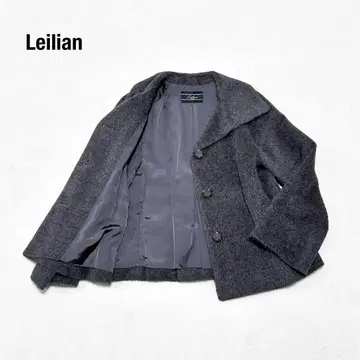 [ Leilian ] 레리안 알파카 코트 울 빅 칼라 M 그레이