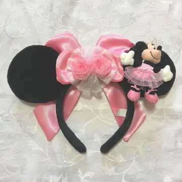 디즈니 미니 마스코트 핑크 리본 머리띠 봉제 인형