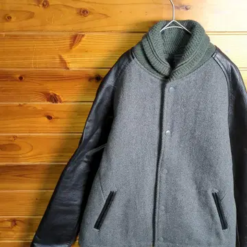 바시티 자켓 블루종 점퍼 자켓 가죽 소가죽 가죽 그레이 블랙 M