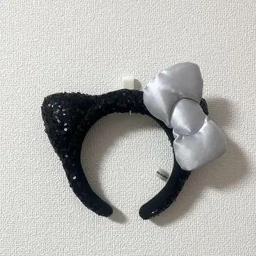 USJ 고양이 귀 헬로키티 머리띠 블랙 스팽글 리본