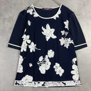 레오나르 LEONARD 꽃무늬 풀오버 다크 네이비 니트 절개 고급 상의