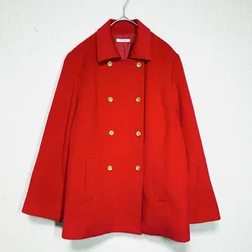 캐시미어 혼방 울 코트 빨간색 더블 버튼 피코트풍 고급 레트로 M