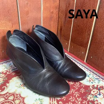 SAYA 천연 가죽 숏부츠 블랙 웨지솔 앵클부츠 23 V컷