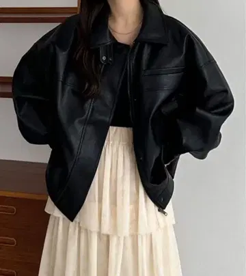 callautia 2way 컬러 PU 가죽 자켓 블랙