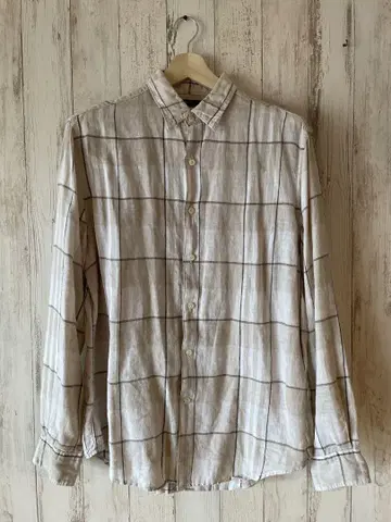 PERRY ELLIS 린넨 100% 체크 무늬 셔츠
