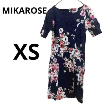 새상품급 MIKAROSE XS 네이비 플라워 프린트 반팔 원피스