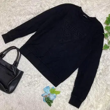 90s GUESS 게스 맨투맨 블랙 블록 로고 파일 면 남성용 M