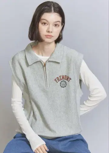 BEAUTY&YOUTH 별주 Champion 하프 지퍼 슬리브리스 맨투맨