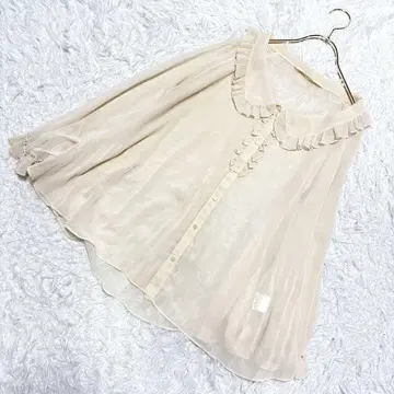 레이 카즌 시스루 플리츠 블라우스 셔츠 [F] 프릴 청순함 베이지
