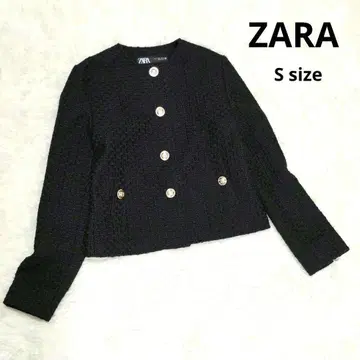 새상품급 ZARA 골드 버튼 노카라 트위드 자켓 S 블랙