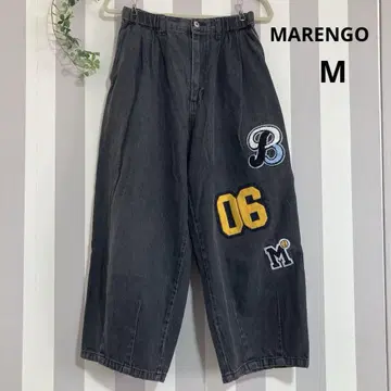 MARENGO [ M ] 와펜 데님 팬츠 블랙 아메카지 와이드 데님 팬츠