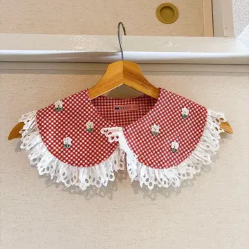 [ DRESS ME ] 탈부착 카라 깅엄 체크 레이스 꽃