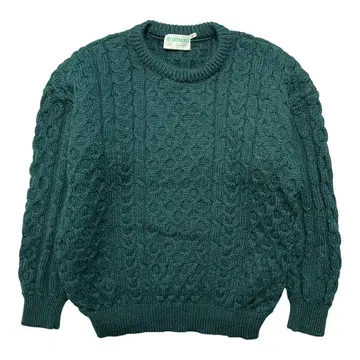 아일랜드제 울 니트 피셔맨 스웨터 짙은 녹색 남성용 XL