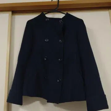 네이비 울 더블 브레스트 피 코트