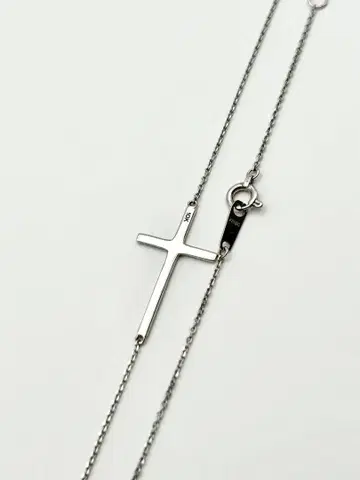 K10WG제 10금 화이트 골드 가로형 크로스 목걸이