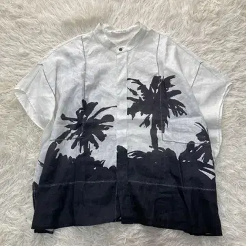 컨디션 최상 갤러리 바이 프렌치 린넨 반트 칼라 셔츠 피코 자수 루즈핏