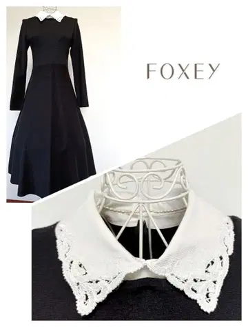 FOXEY 폭시 42312 긴팔 니트 화이트 카라 원피스 블랙 40
