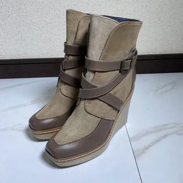 카스타니에르 벨트 가죽 스웨이드 롱 부츠 웨지솔 스페인산