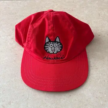 90s 크레이지 셔츠 고양이 자수 빨간색 캡