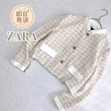 ZARA 자라 [ EUR L ] 트위드 자켓 골드 버튼 노카라 왕홍