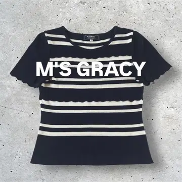 [ 새상품급 ] M'S GRACY 보더 스캘럽 니트 일본제 네이비