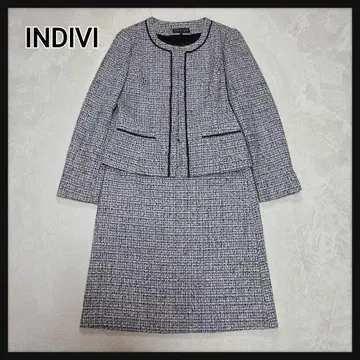 [컨디션 최상] INDIVI 트위드 셋업 노카라 자켓 스커트