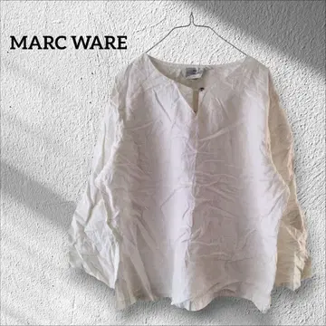 1점 한정 MARC WARE 화이트 V넥 긴팔 셔츠 상의 코튼