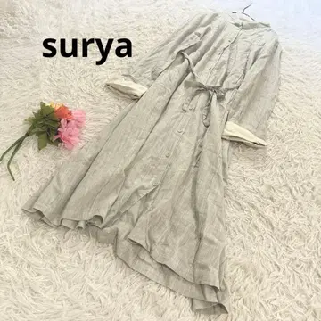 surya 원피스 롱 기장 긴팔 앞 버튼 리본 벨트 노카라