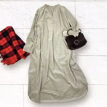 어반 리서치 롱 원피스 F 베이지 코듀로이 밴드 카라