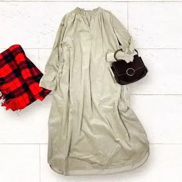 어반 리서치 롱 원피스 F 베이지 코듀로이 밴드 카라