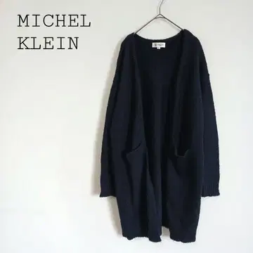 미쉘클랑 토퍼 니트 가디건 버튼리스 미디 네이비