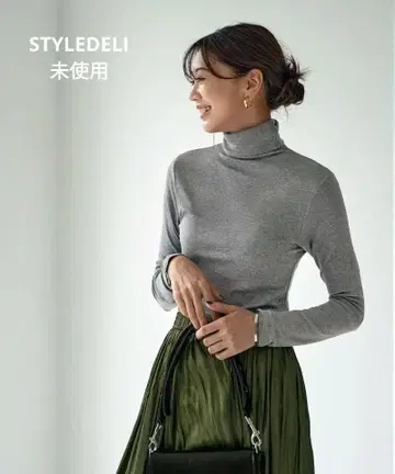 스타일 델리 드레이프감 얇은 리브 터틀넥 상의