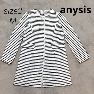 애니시스 anysis 트위드 롱 코트 노카라 화이트 M 긴팔