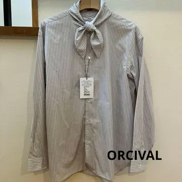 미사용 택 포함 Orcival 랩 칼라 스트라이프 셔츠