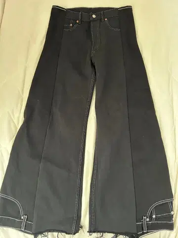 블랙 와이드 레그 데님 팬츠 리메이크 제품