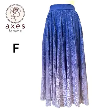axes femme 그라데이션 블루 레이스 플레어 스커트