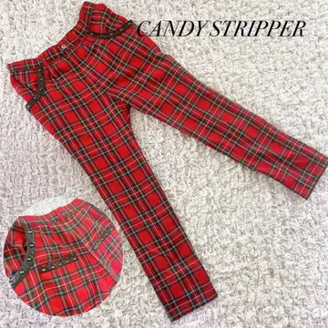 CANDY STRIPPER 체크 팬츠 스터드 장식 S 빨간색 개성파