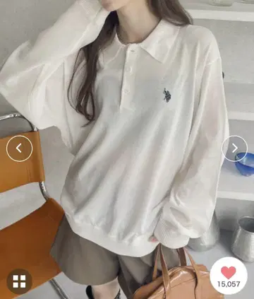 U.S. POLO ASSN. 화이트 긴팔 피케 셔츠 S