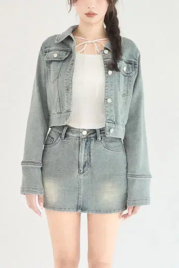 yilon BLOSSOM LACE DENIM JACKET WASHBLUE