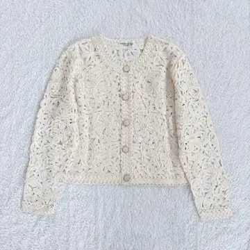 [ 새상품급 ] 실크 혼방 로프 레이스 자켓 가디건 화이트 일본제