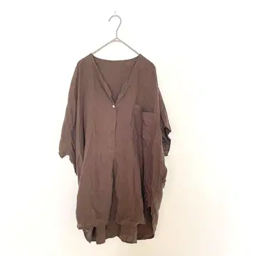 니코앤드 반팔 셔츠 린넨 노카라 V넥 풀오버 L