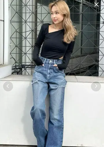 GYDA 하이웨스트 BOTH SIDE RIPPED 데님 팬츠