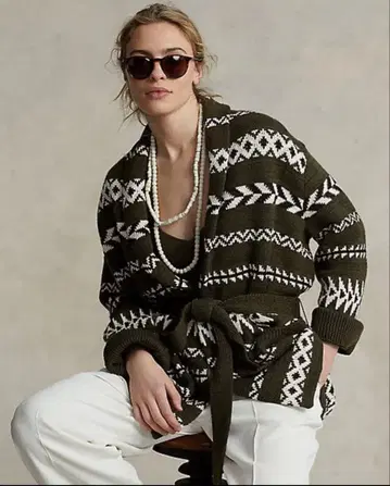 랄프 로렌 올리브 그린 숄카라 가디건 가격표 포함