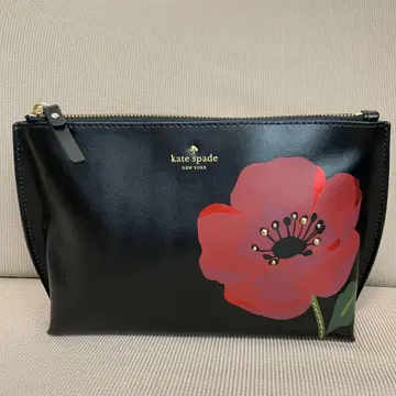 kate spade 꽃무늬 파우치 블랙/빨간색
